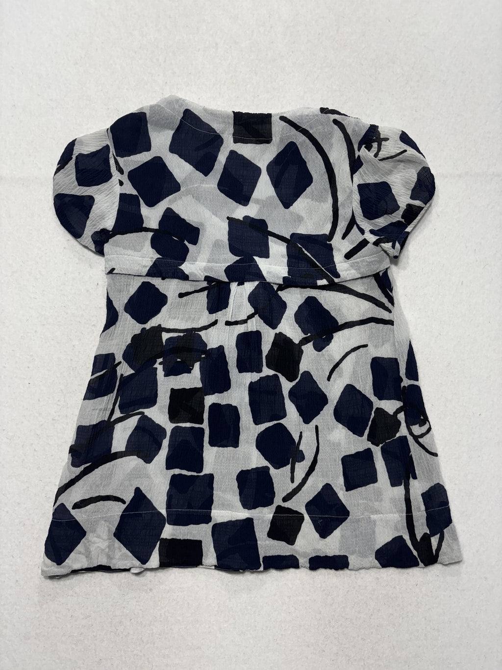 Diane Von Furstenberg Blouse Womens 0 Blue Silk Geometric V Neck Tie Tunic Top