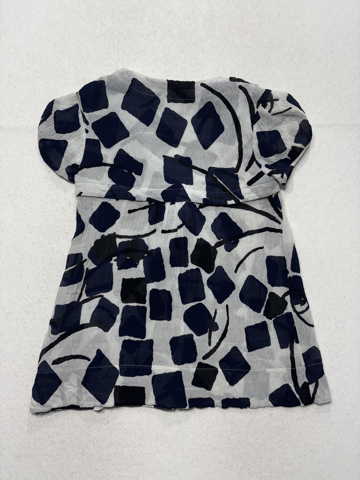 Diane Von Furstenberg Blouse Womens 0 Blue Silk Geometric V Neck Tie Tunic Top