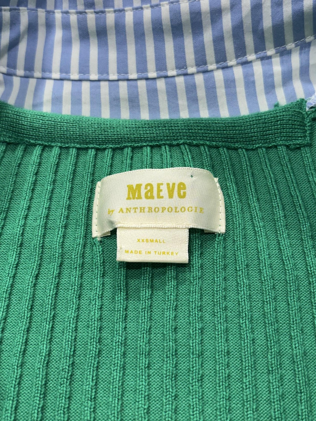 Maeve Cardigan Womens XXS Green Long Sleeve Button Front Knit Striped Cuff
