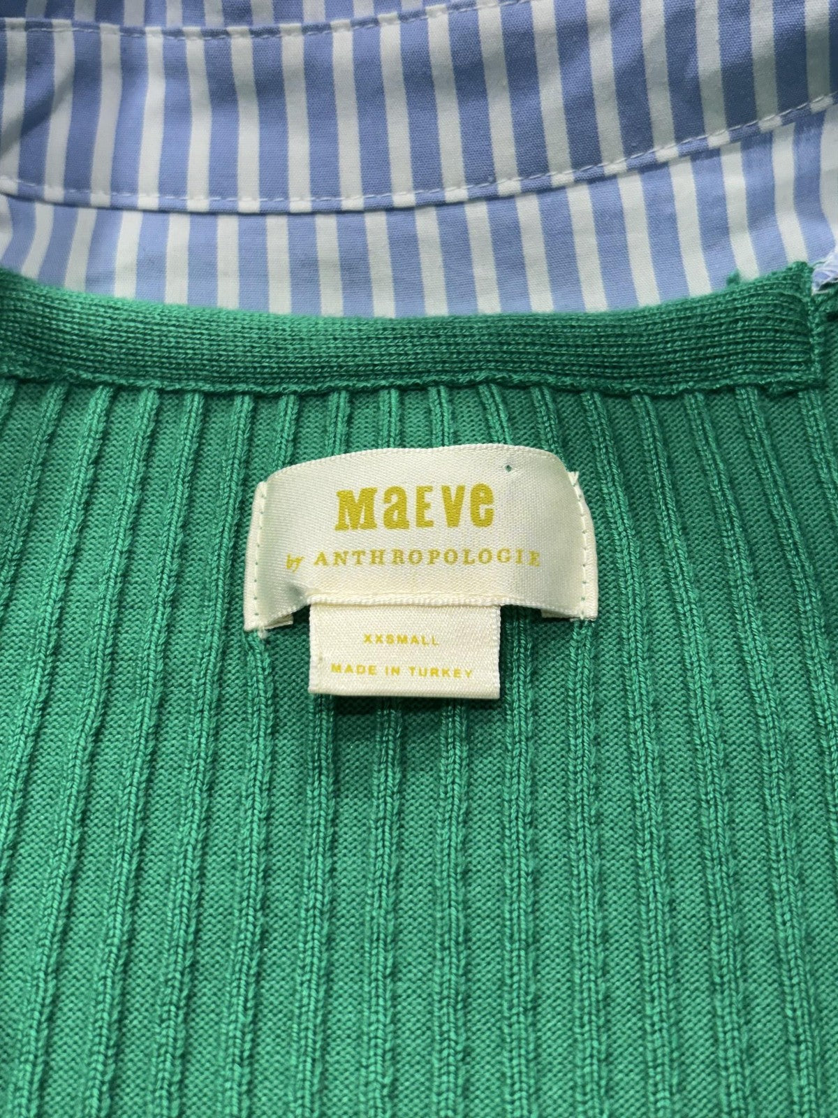 Maeve Cardigan Womens XXS Green Long Sleeve Button Front Knit Striped Cuff