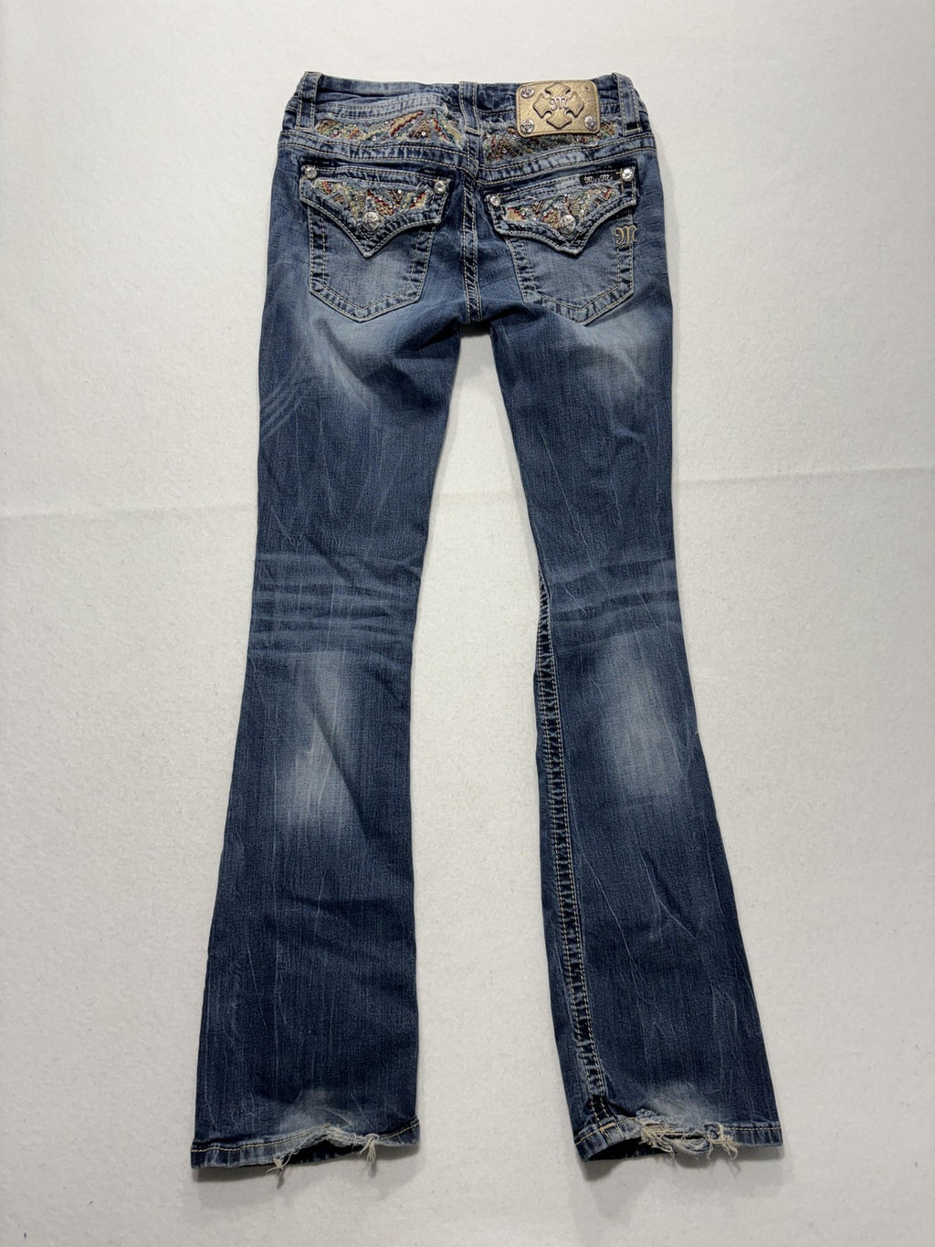 Miss Me Jeans Womens 27 Blue Signature Bootcut Low Rise Embellished 28x33