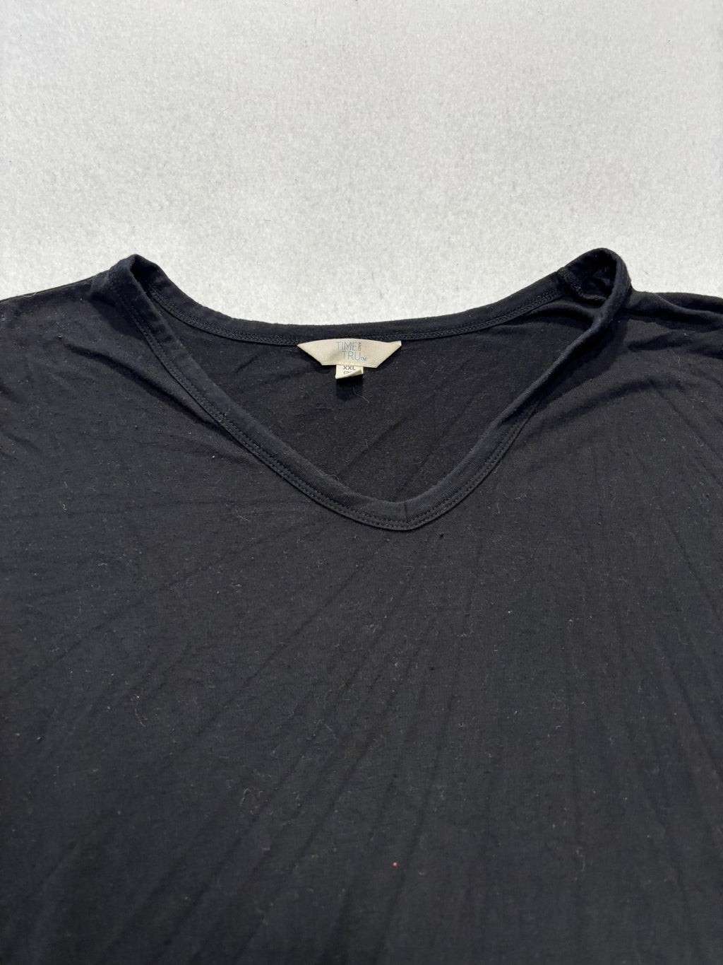 Time And Tru Shirt Womens 2XL Black V Neck Ruffle Hem Peplum Tee TT231000719978