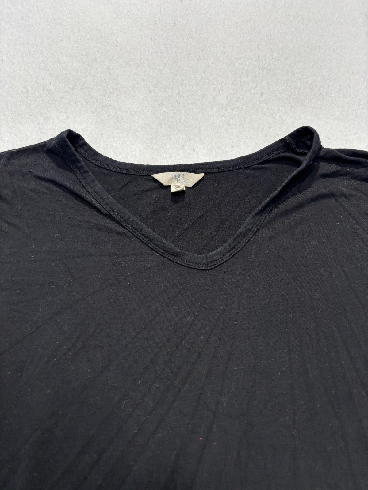 Time And Tru Shirt Womens 2XL Black V Neck Ruffle Hem Peplum Tee TT231000719978