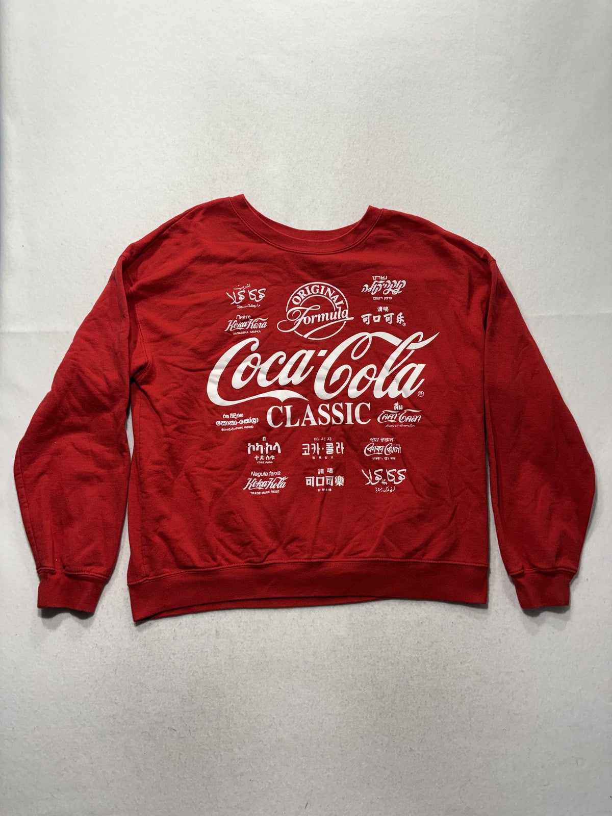 Coca-Cola Sweatshirt Unisex Kids XL Red Crew Neck Classic Logo Fleece Pullover