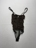 Free People Bodysuit Womens Small Black Smocked Ruched Sheer Mesh Thong