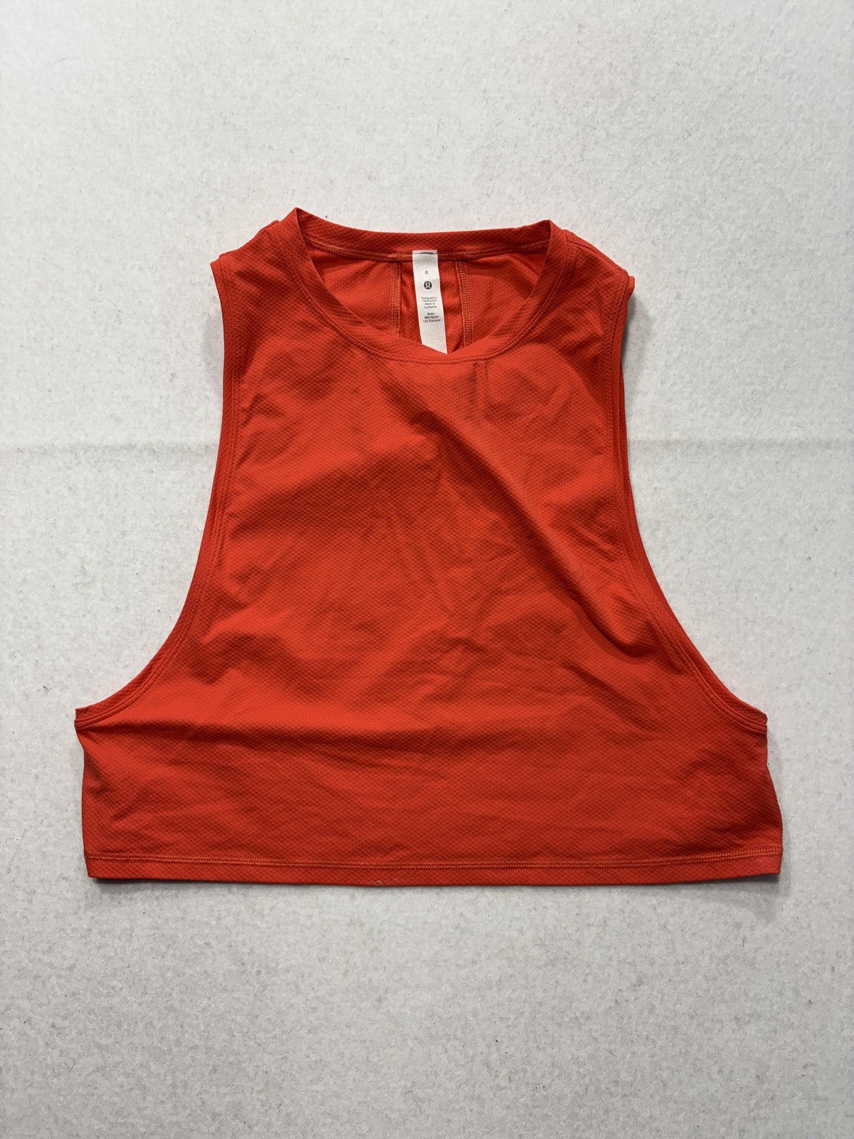 Lululemon Tank Womens 4 Orange Crew Neck Cropped Open Side Athletic Top Running