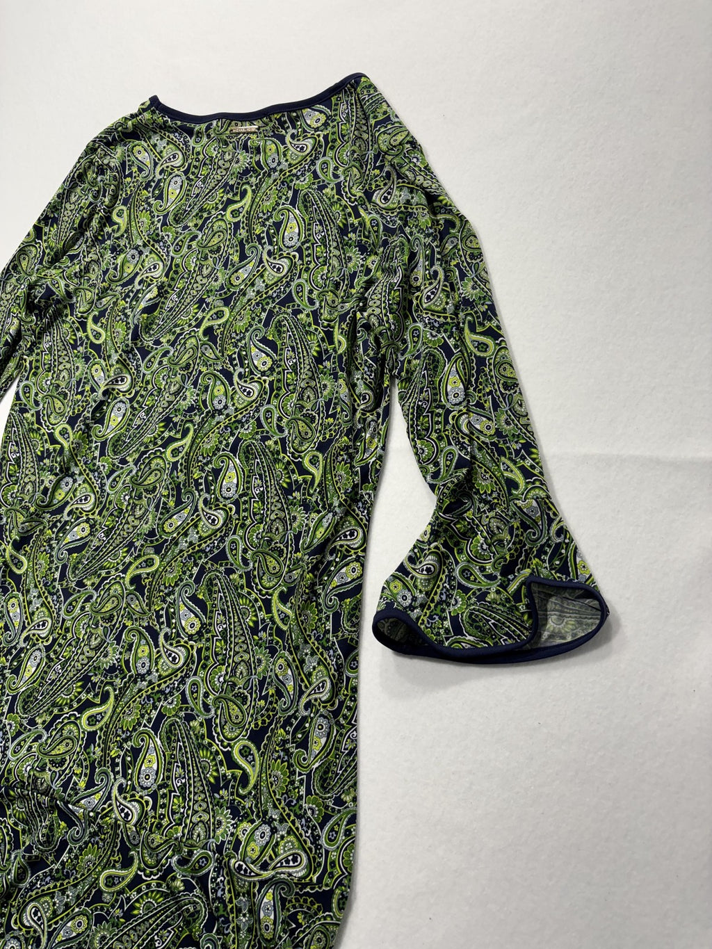 MICHAEL Michael Kors Dress Womens Large Blue Green Paisley Shift Bell Sleeve
