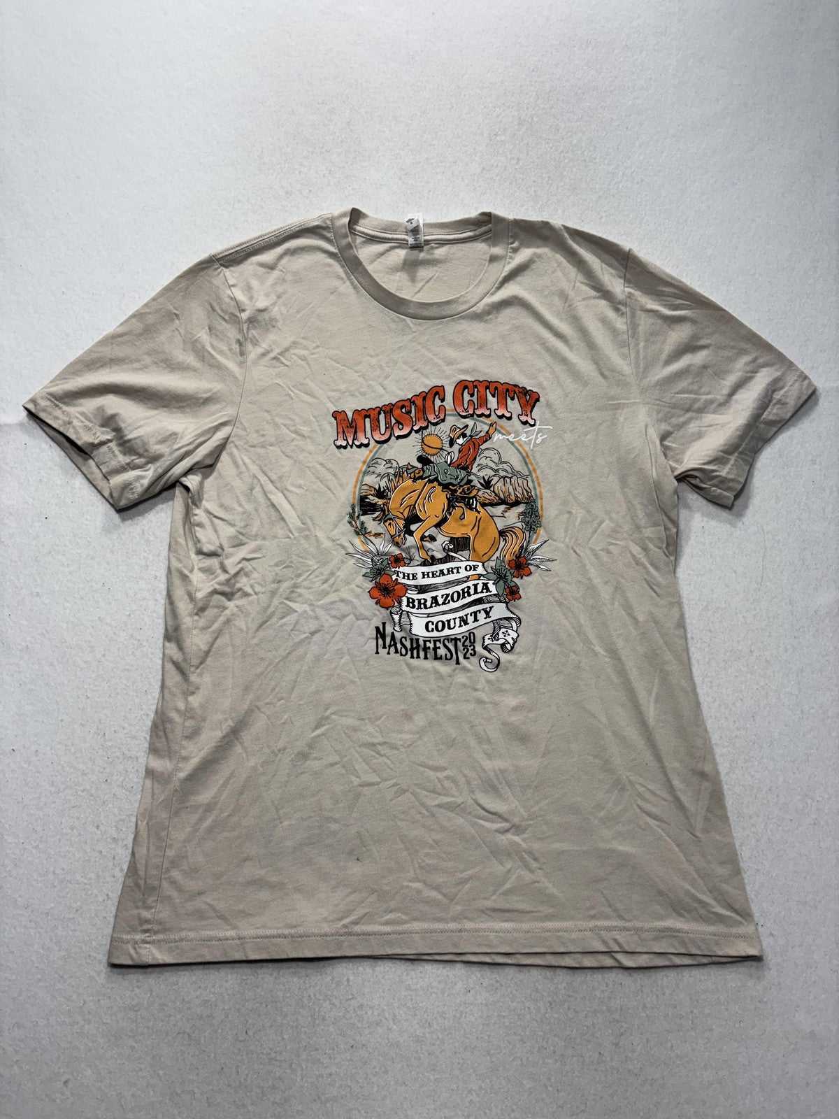 Canvas Shirt Mens XL Beige Music City Nashfest 23 Rodeo Western Graphic Tee