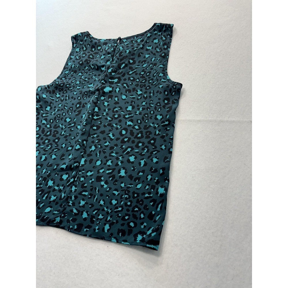 Apt. 9 Blouse Womens Medium Green Leopard Print Shirred Neck Sleeveless Top