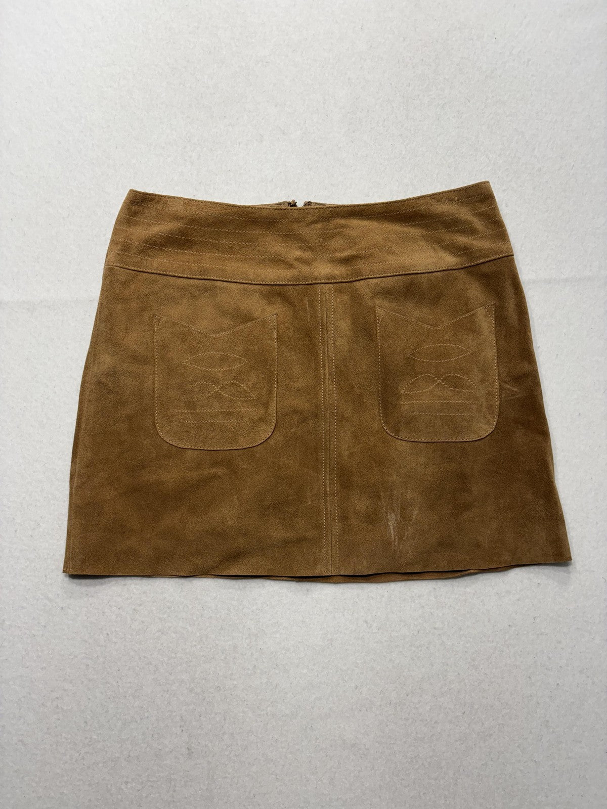 Free People Skirt Womens 10 Brown Suede Patch Pocket Mini Zip Back Fall Casual