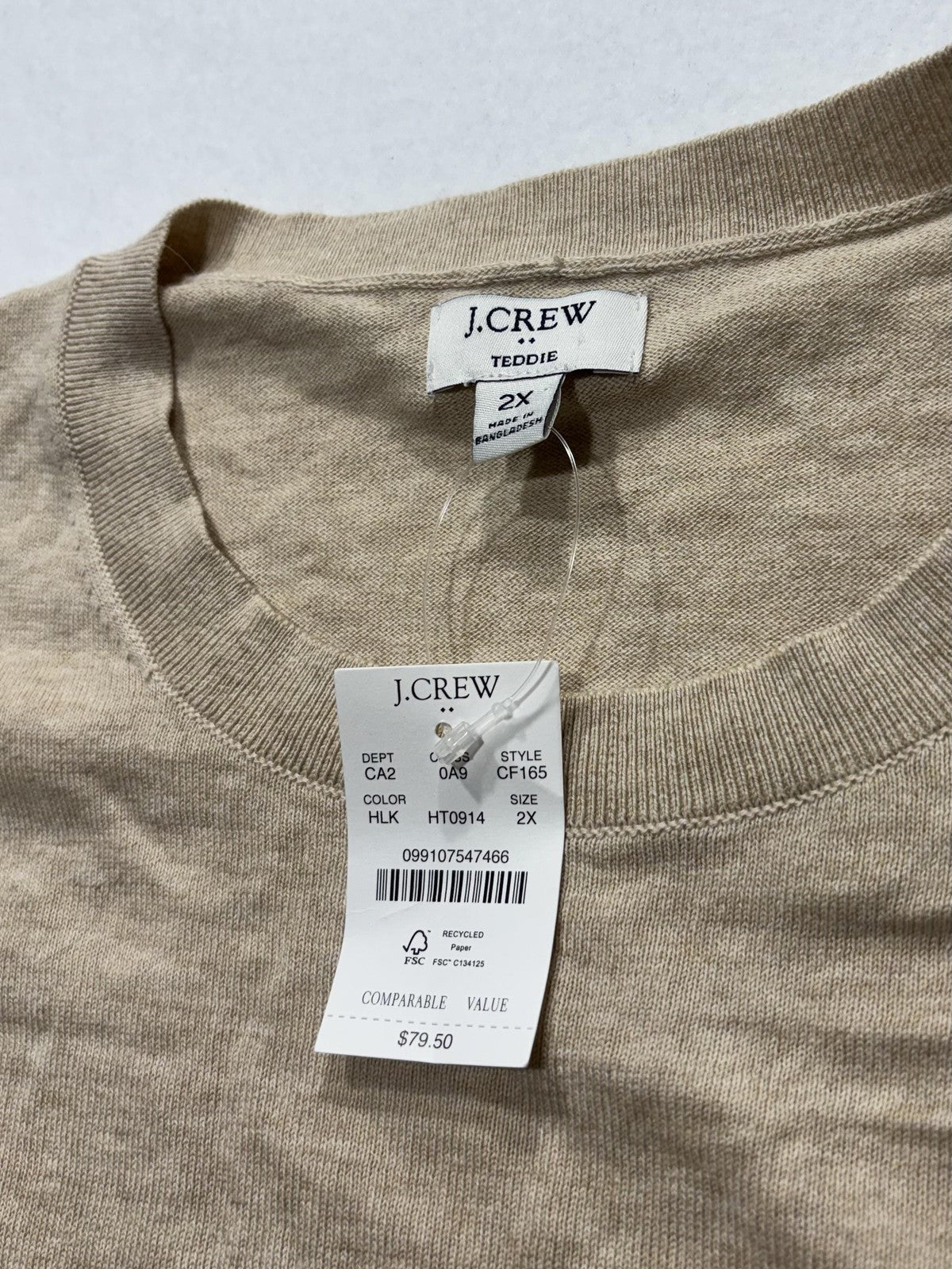 J.Crew Teddie Sweater Womens 2X Plus Beige Knit Crew Long Sleeve Pullover