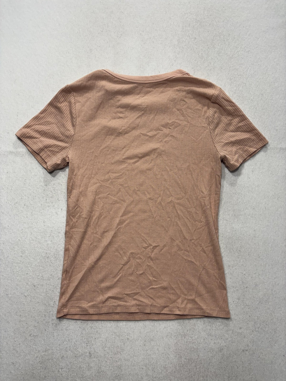 A New Day Shirt Womens Medium Beige Crew Neck Ribbed Short Sleeve Tee Basic