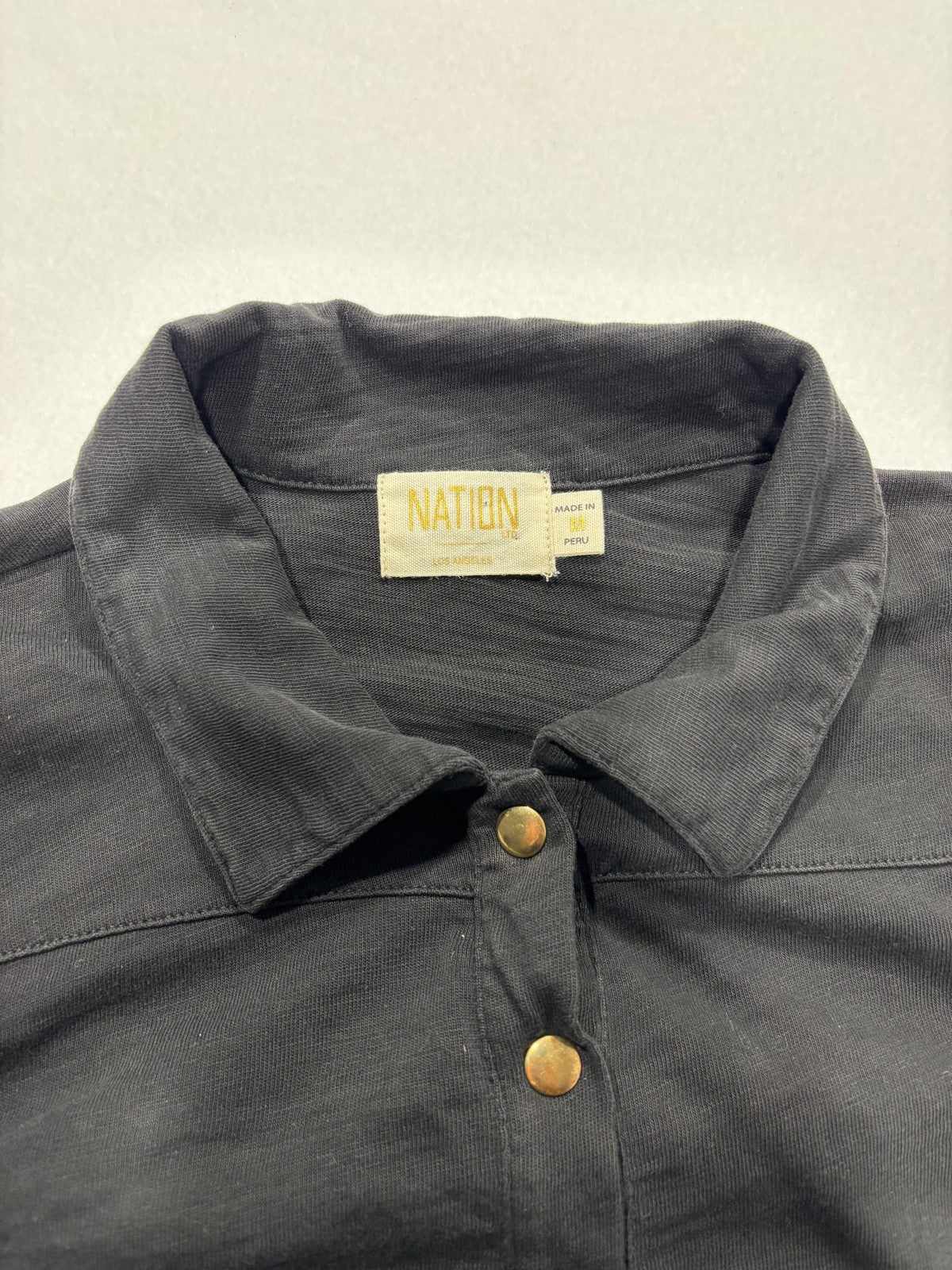 Nation LTD Button Up Shirt Womens Medium Black Puff Sleeve Cotton Collared Top