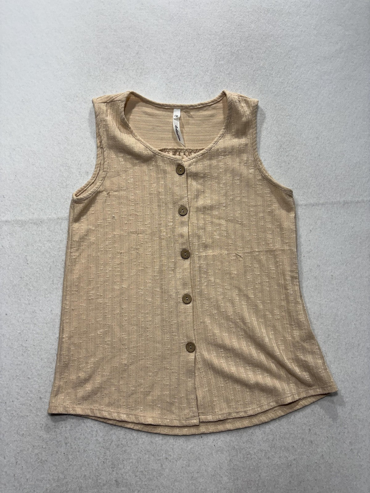NY Collection Tank Top Womens Small Beige Button Front Scoop Neck Knit RKU0378