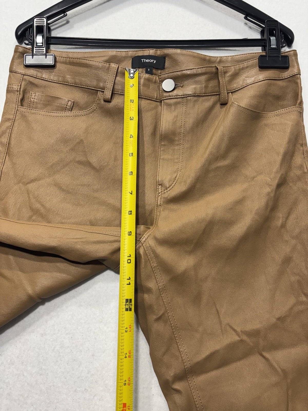 Theory Dress Pants Womens 8 Brown Lamb Leather Bristol Skinny 5 Pocket Zip