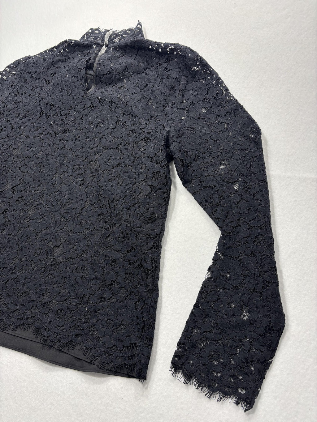 J.Crew Blouse Womens 6 Black Lace Mock Neck Long Sleeve Lined Sheer Party Top