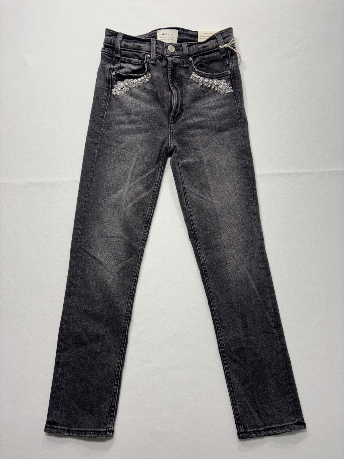 McGuire Bellwoods Vintage Slim Jeans Womens 25 Gray Beaded Rhinestone 25x30