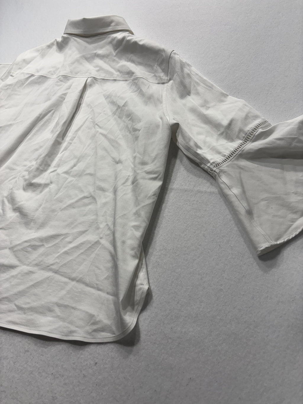 Chico's Blouse Womens 12 White Button Front Collared 3/4 Bell Sleeve Tunic Top