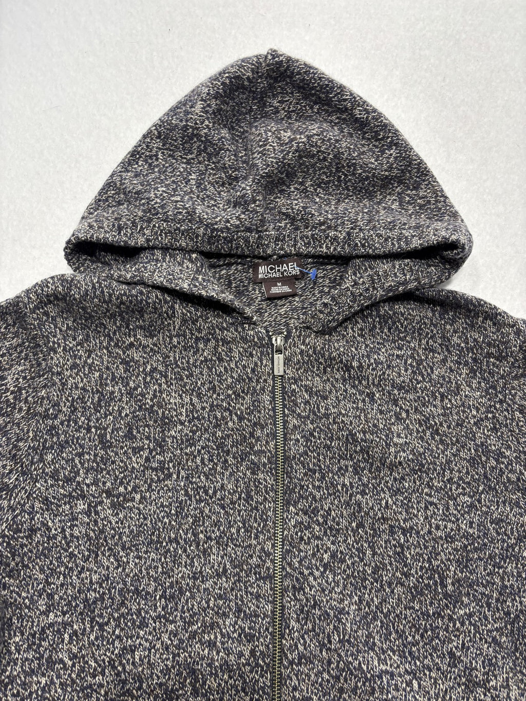 MICHAEL Michael Kors Sweater Womens Medium Gray Hooded Full Zip Knit Pockets