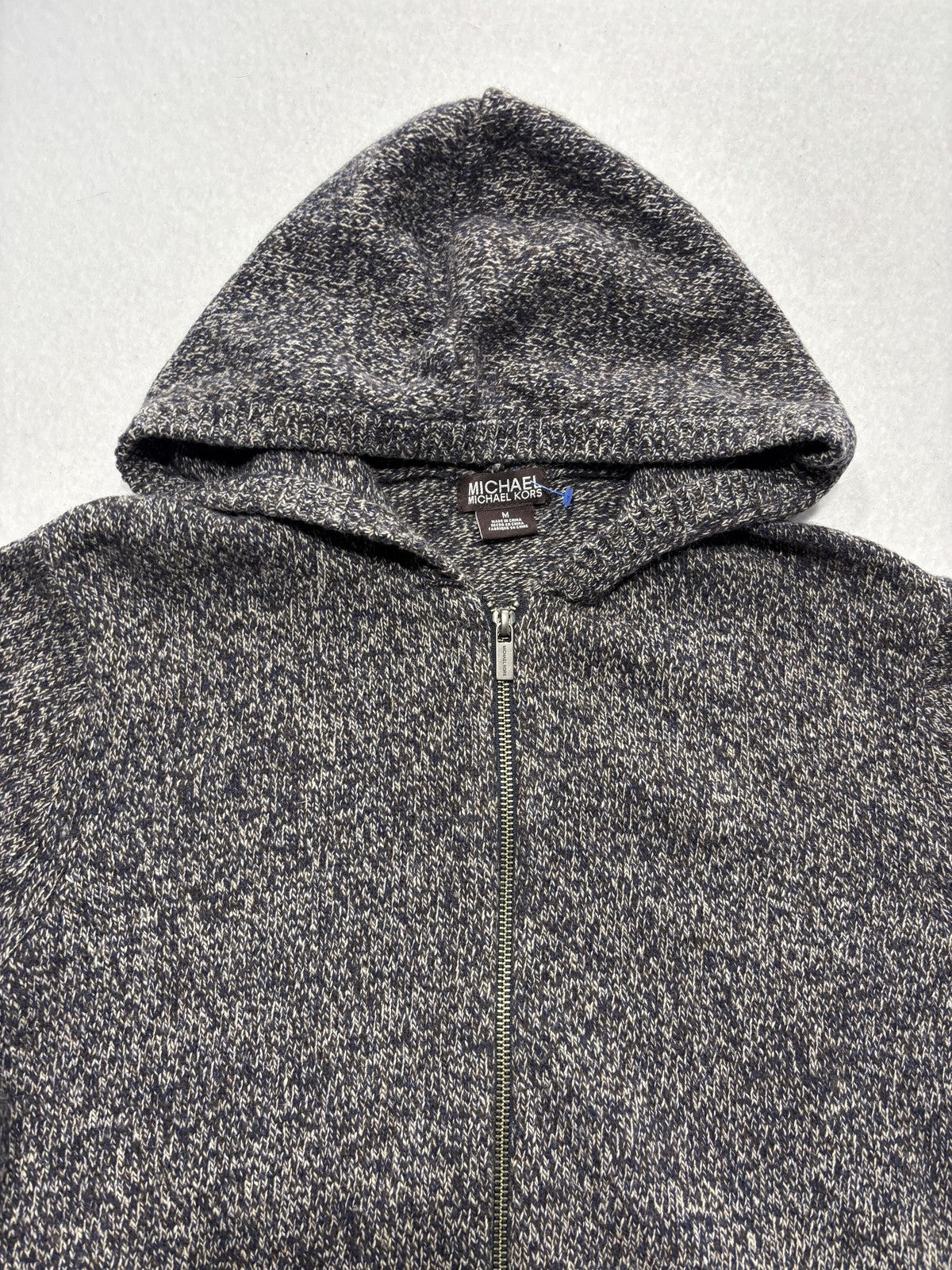 MICHAEL Michael Kors Sweater Womens Medium Gray Hooded Full Zip Knit Pockets