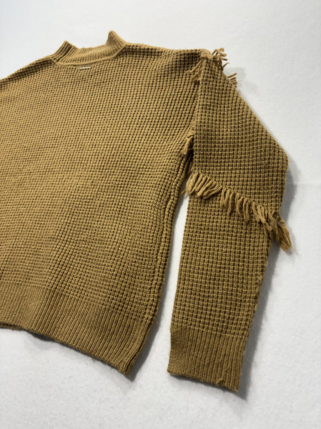 MICHAEL Michael Kors Sweater Womens Large Brown Waffle Knit Fringe Mock Neck