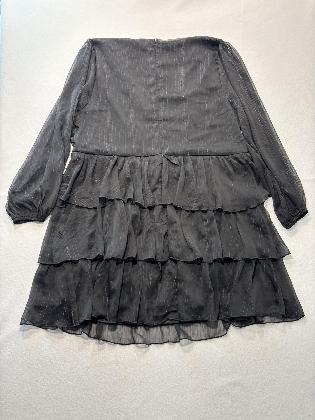 Arula Dress Womens Large Plus Black Striped V Neck Tiered Ruffle Long Sleeve