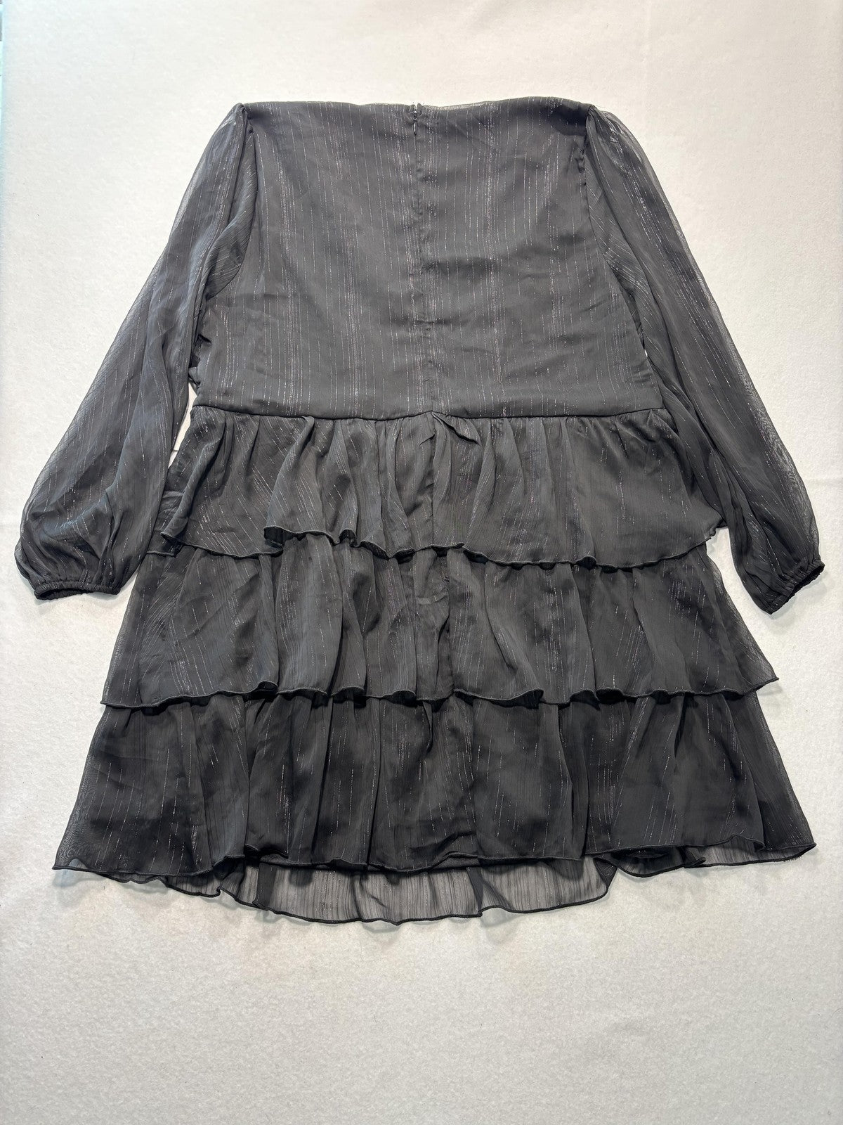Arula Dress Womens Large Plus Black Striped V Neck Tiered Ruffle Long Sleeve