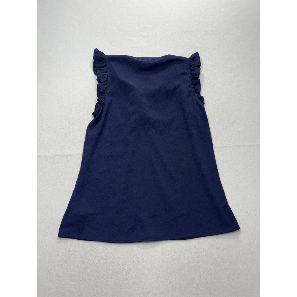 MICHAEL Michael Kors Blouse Womens Medium Blue Lace Up Ruffle Sleeveless Top