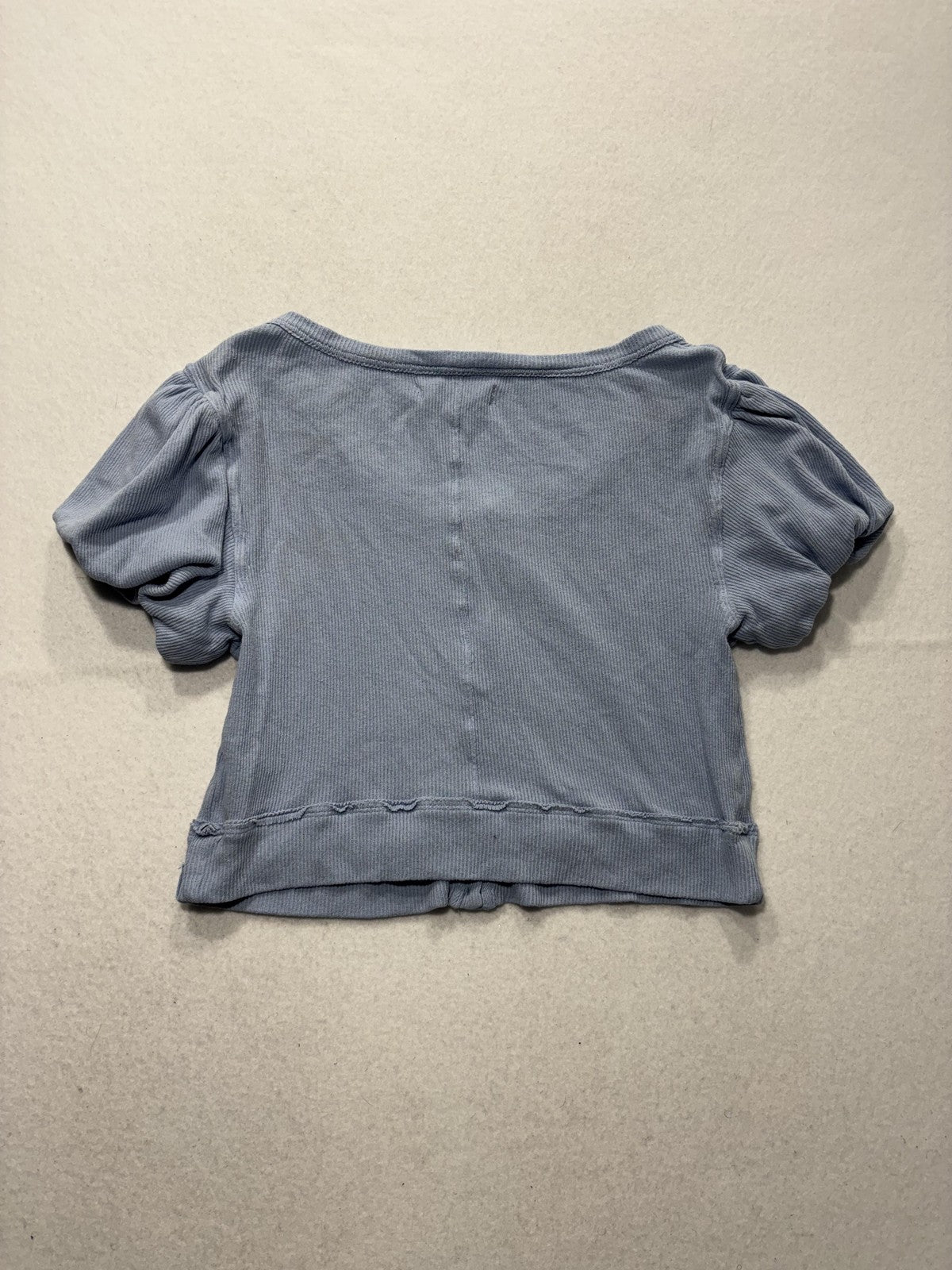 We The Free Shirt Womens XS Blue Scoop Neck Puff Sleeve Cropped Button Knit Top