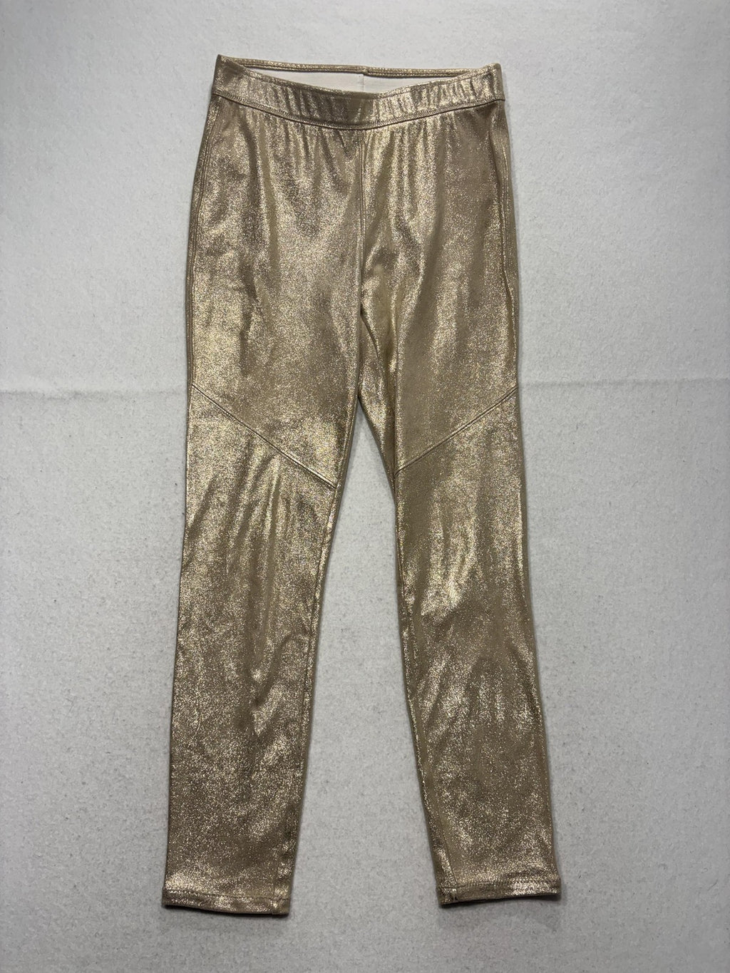 Free People Leggings Womens 27 Gold Mid Rise 31.5" Inseam Ankle Metallic Stretch