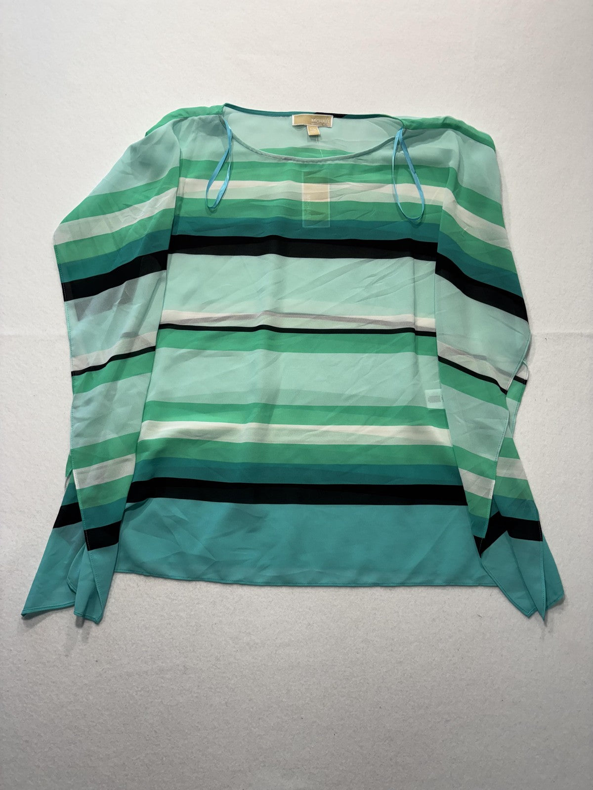 MICHAEL Michael Kors Blouse Womens S/M Blue Stripe Boat Neck Sheer Tunic Top