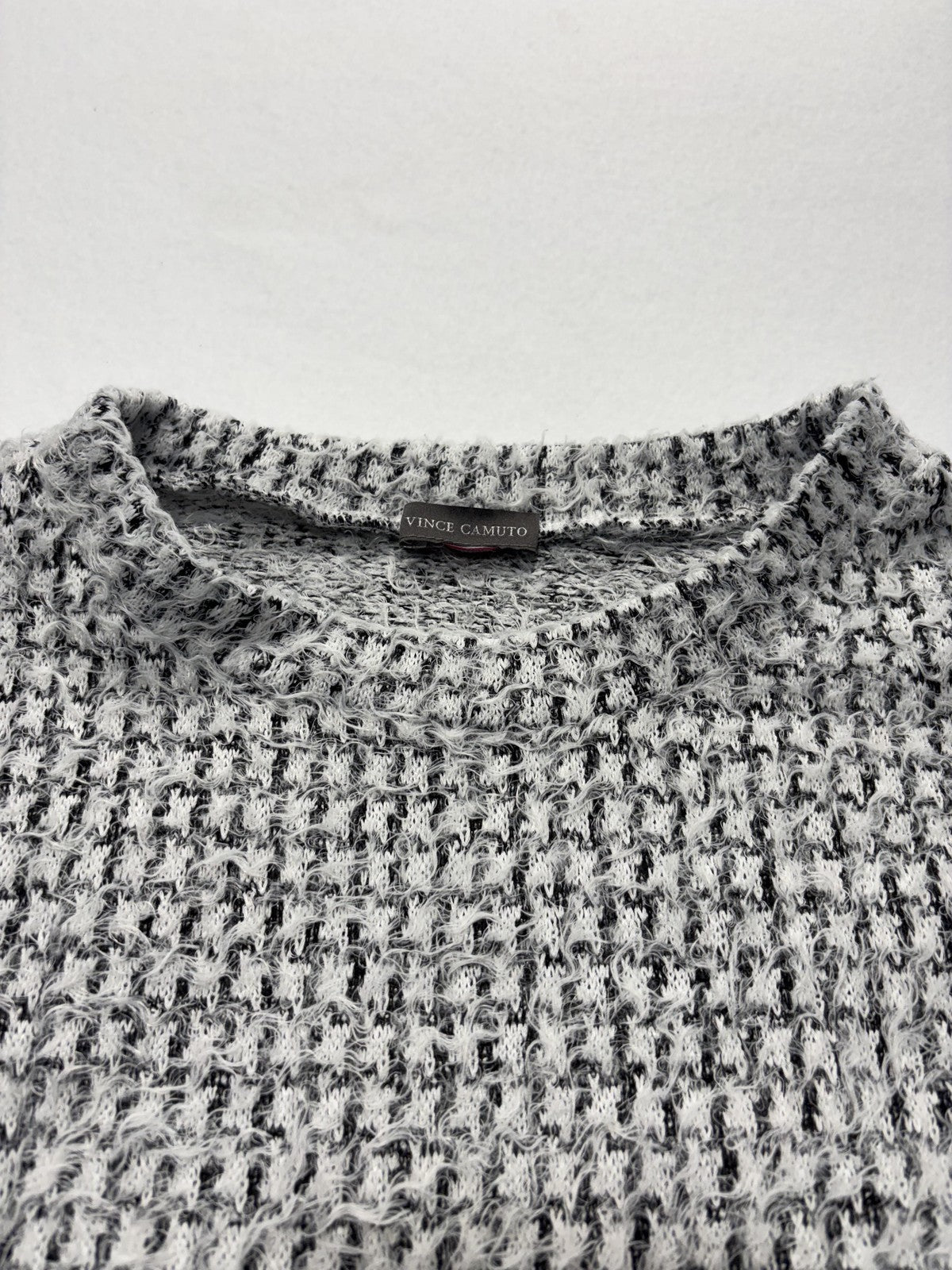 Vince Camuto Sweater Womens Medium Gray Waffle Knit Crew Long Sleeve Pullover