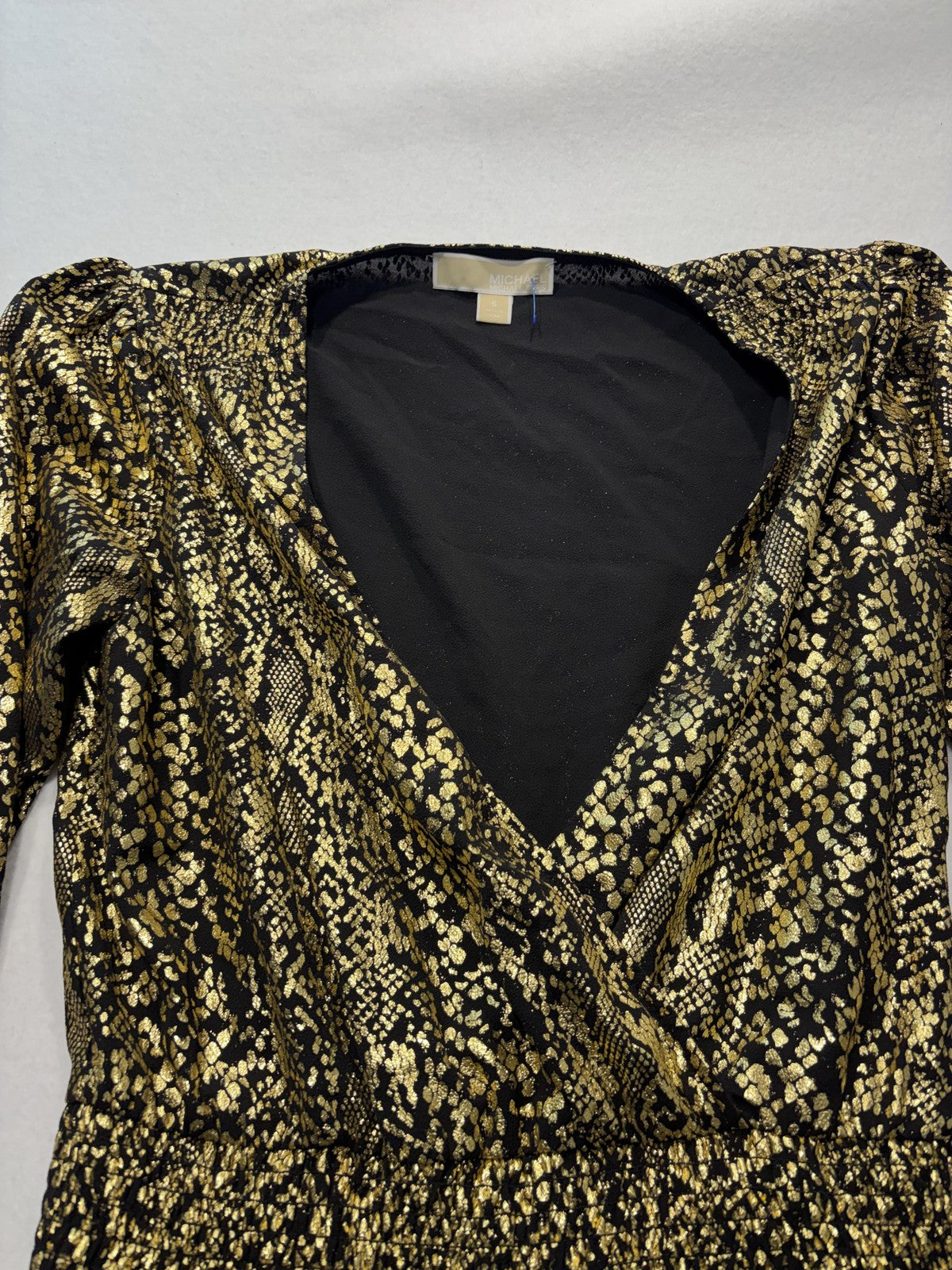 MICHAEL Michael Kors Dress Womens Small Gold Animal Print Long Sleeve Ruffle