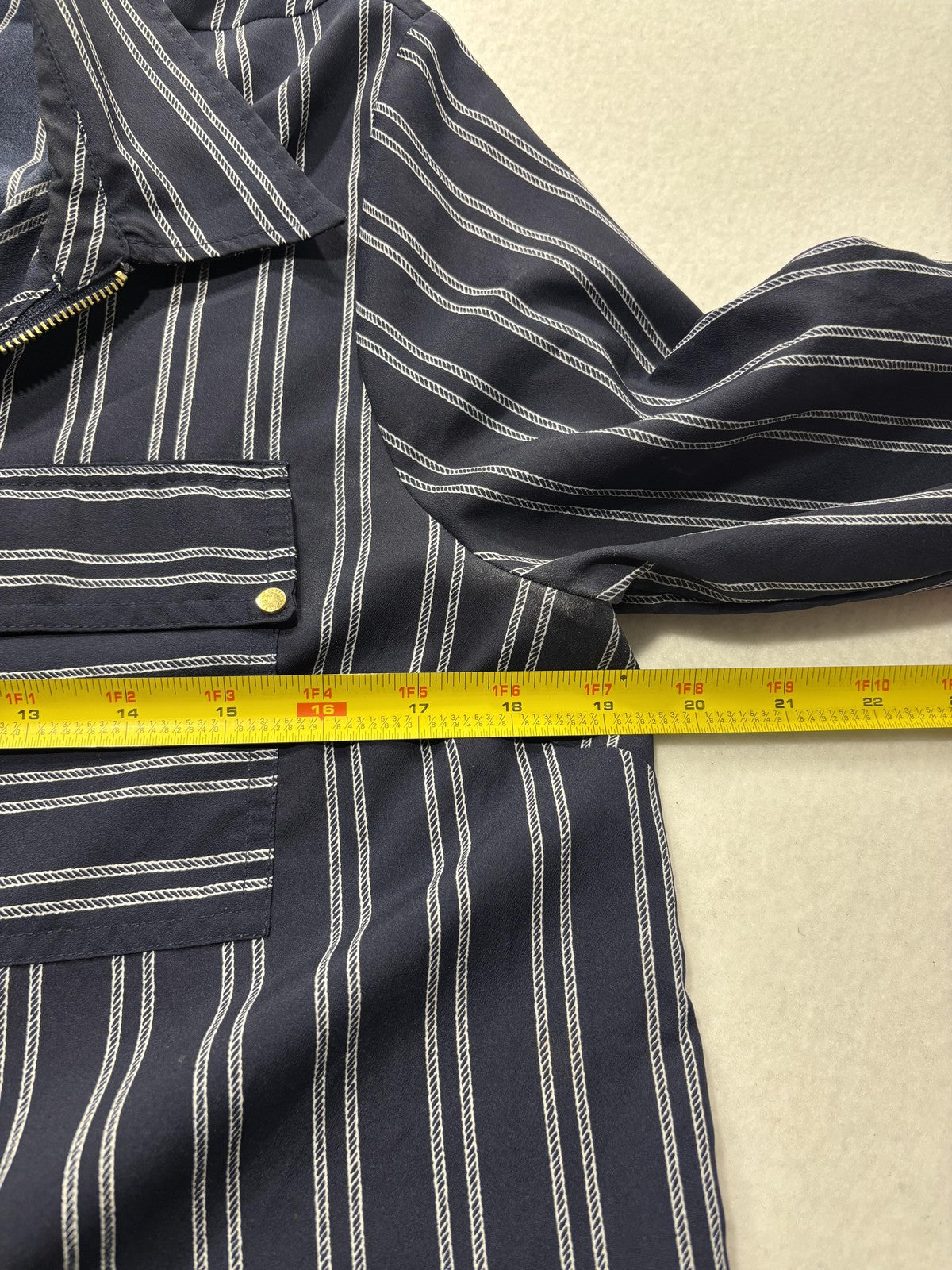 MICHAEL Michael Kors Blouse Womens Large Blue Stripe Zip Tunic Long Sleeve Top