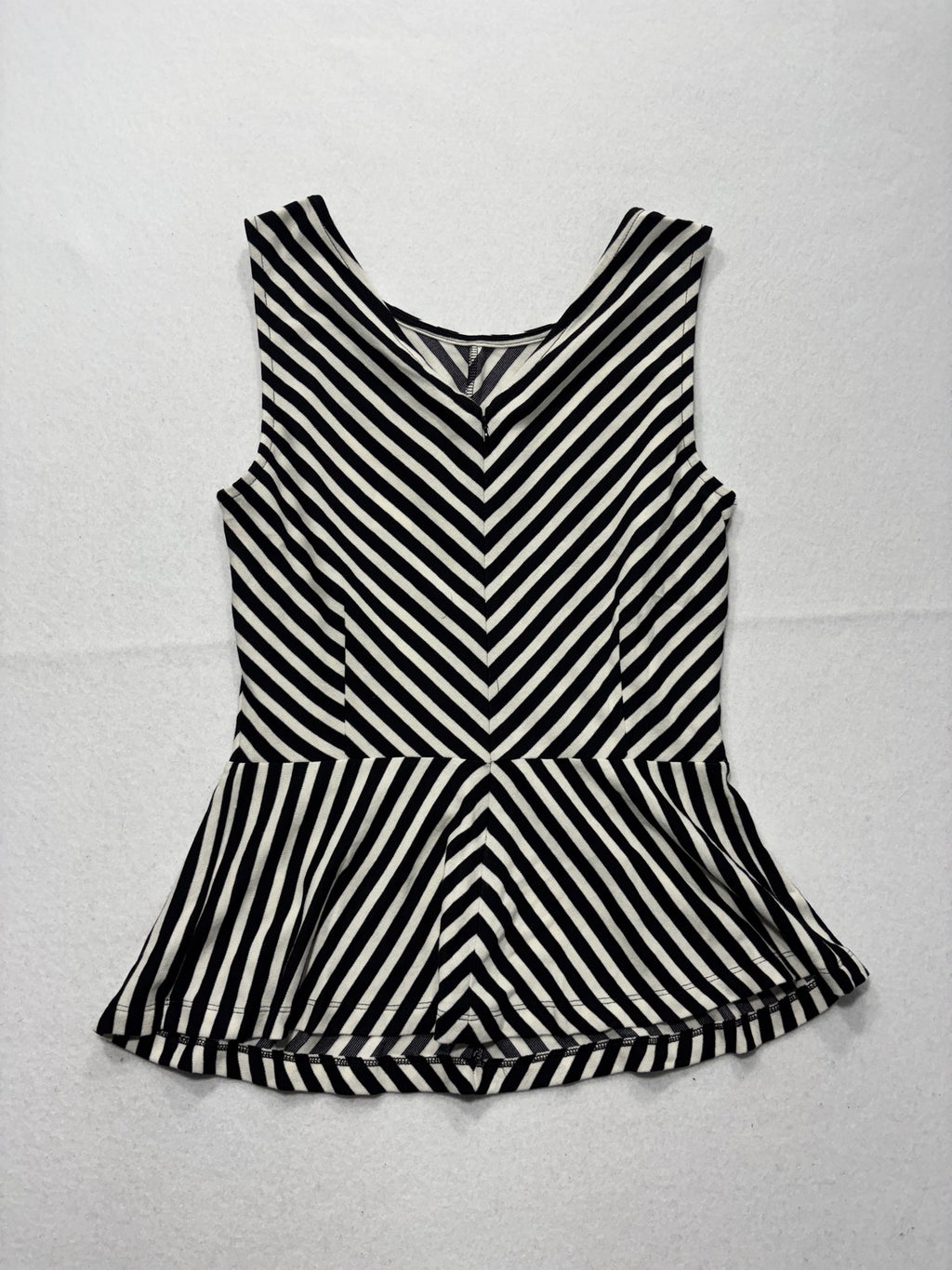 Banana Republic Tank Top Womens 4 Black White Stripe Peplum Stretch Knit Work