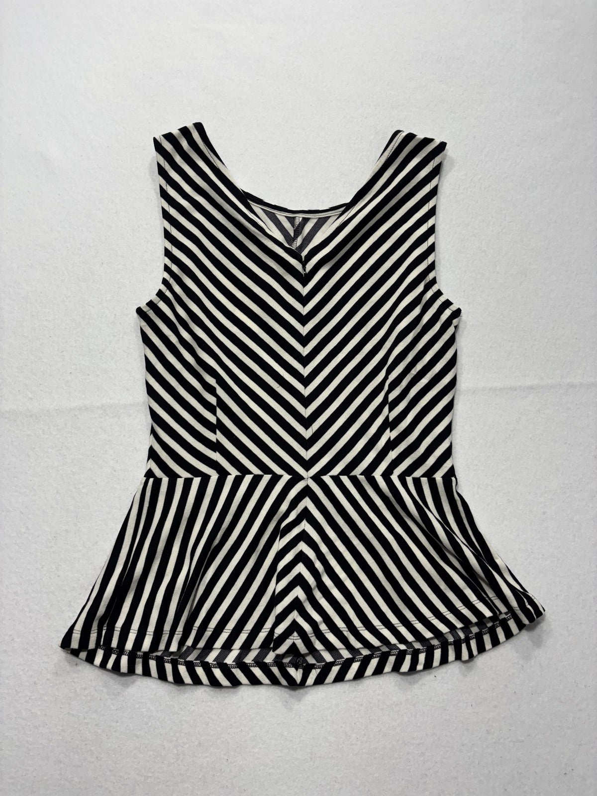 Banana Republic Tank Top Womens 4 Black White Stripe Peplum Stretch Knit Work