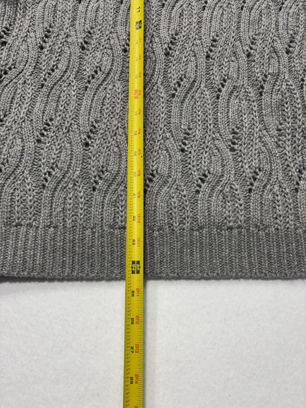 Lucky Brand Sweater Womens Small Gray Open Knit Crew Neck Raglan Glitter Alpaca
