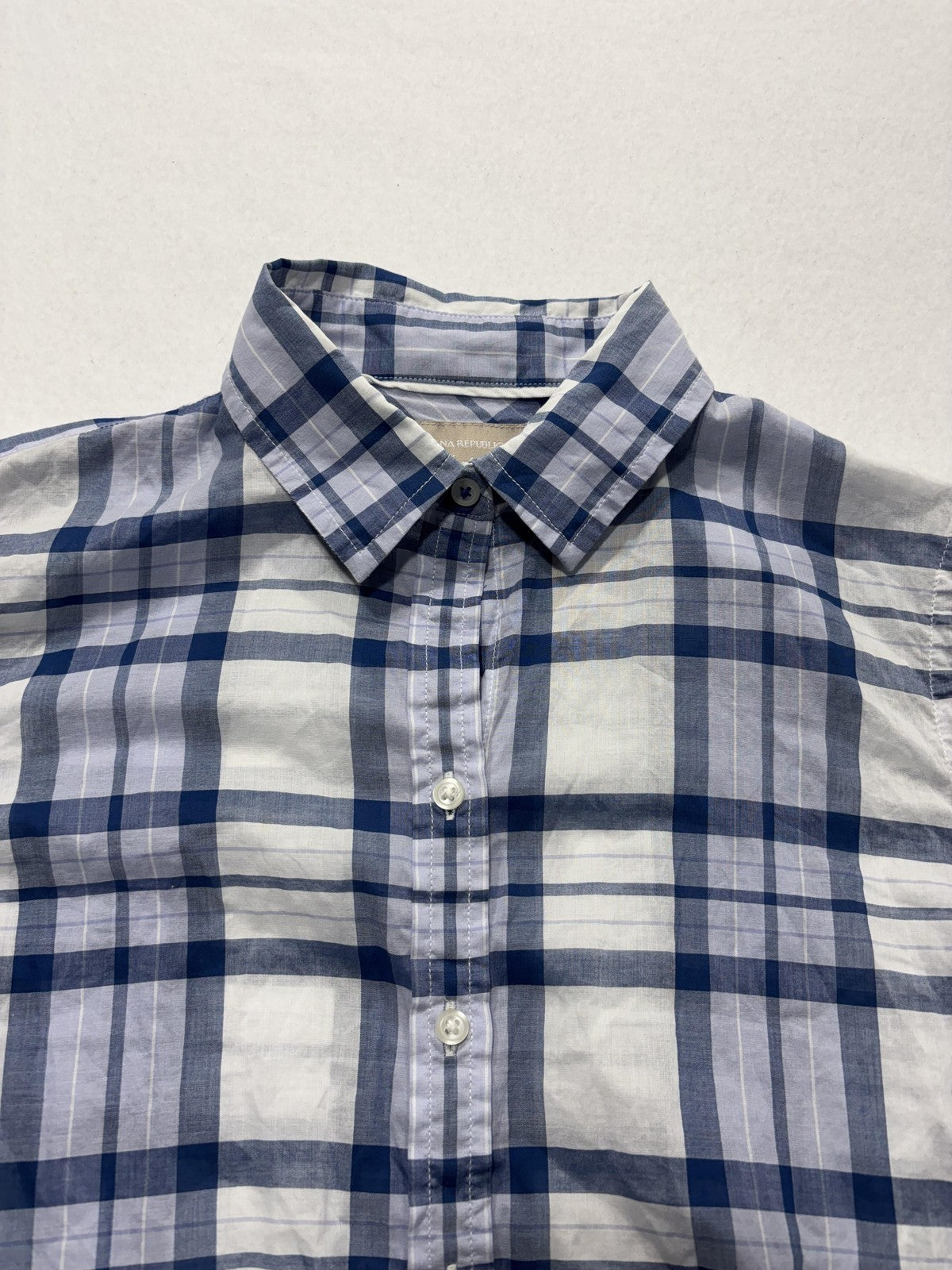 Banana Republic Shirt Womens XS Blue White Plaid Soft Wash Button Up Casual