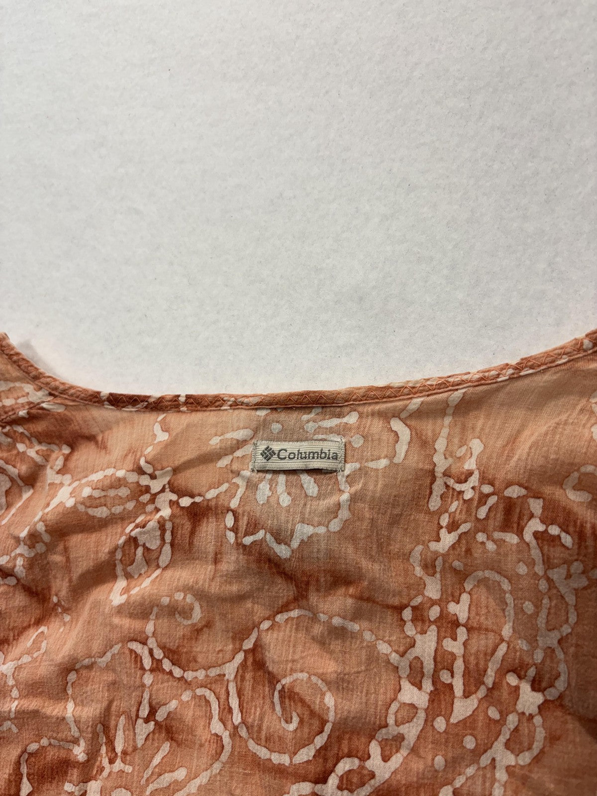 Columbia Blouse Womens Small Brown Paisley 3/4 Sleeve Tunic Button Front Cotton