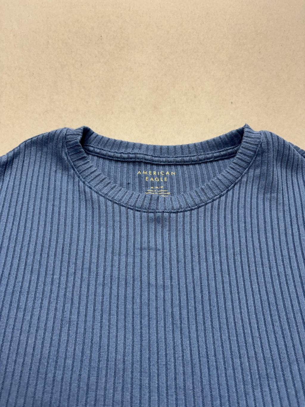 American Eagle Blue Ribbed Crew Neck Long Sleeve Shirt Womens M AEM120605U9A