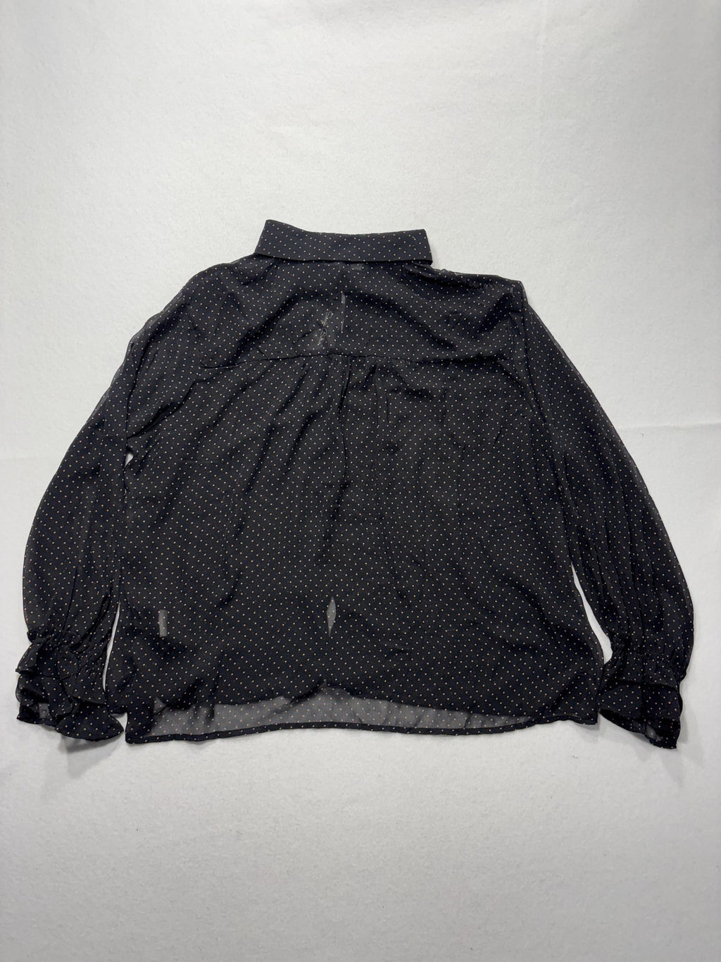 Sonja Betro Blouse Womens 2X Plus Black Polka Dot Ruffle Sleeve Sheer Chiffon