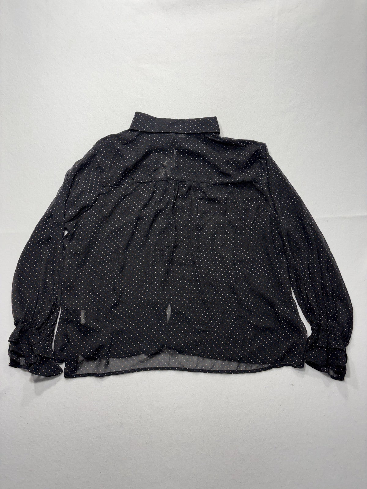 Sonja Betro Blouse Womens 2X Plus Black Polka Dot Ruffle Sleeve Sheer Chiffon