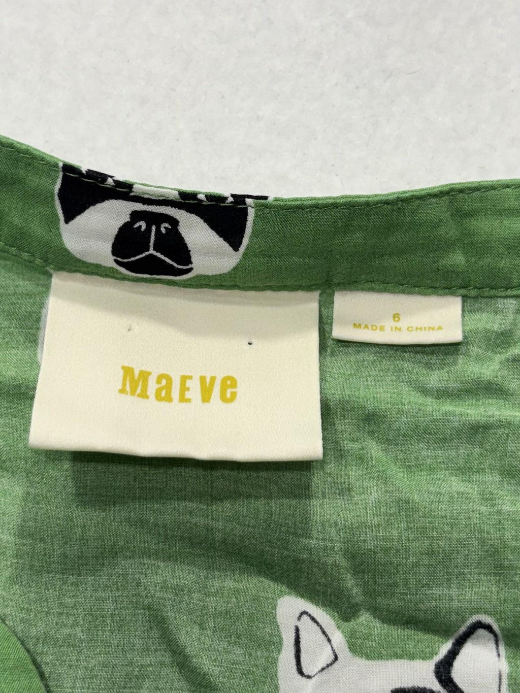 Maeve Blouse Womens 6 Green Dog Print Henley Long Roll Tab Sleeve Tunic Top