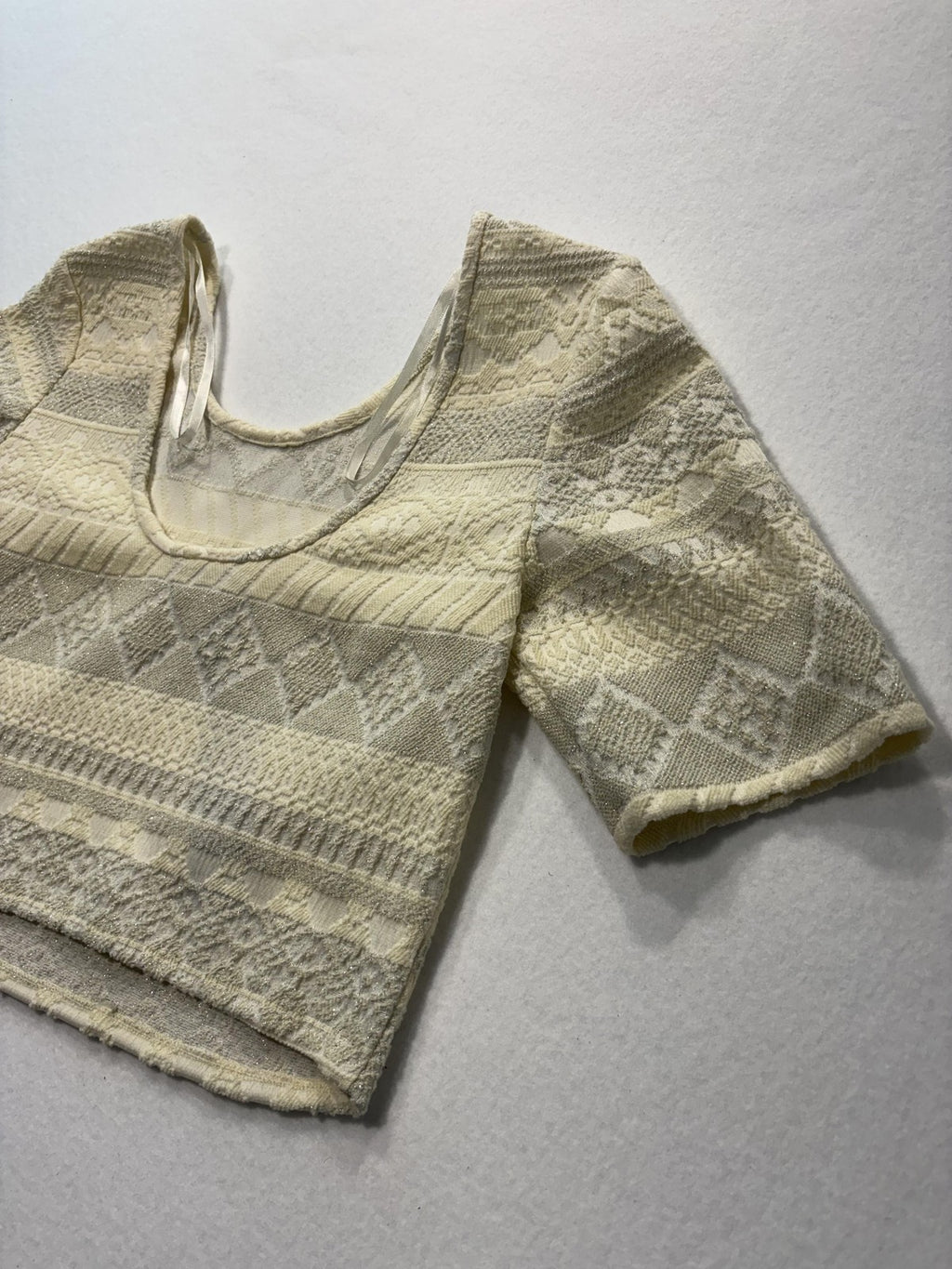 Rebecca Minkoff Blouse Womens M Beige James Top Scoop Neck Cropped Glitter Knit