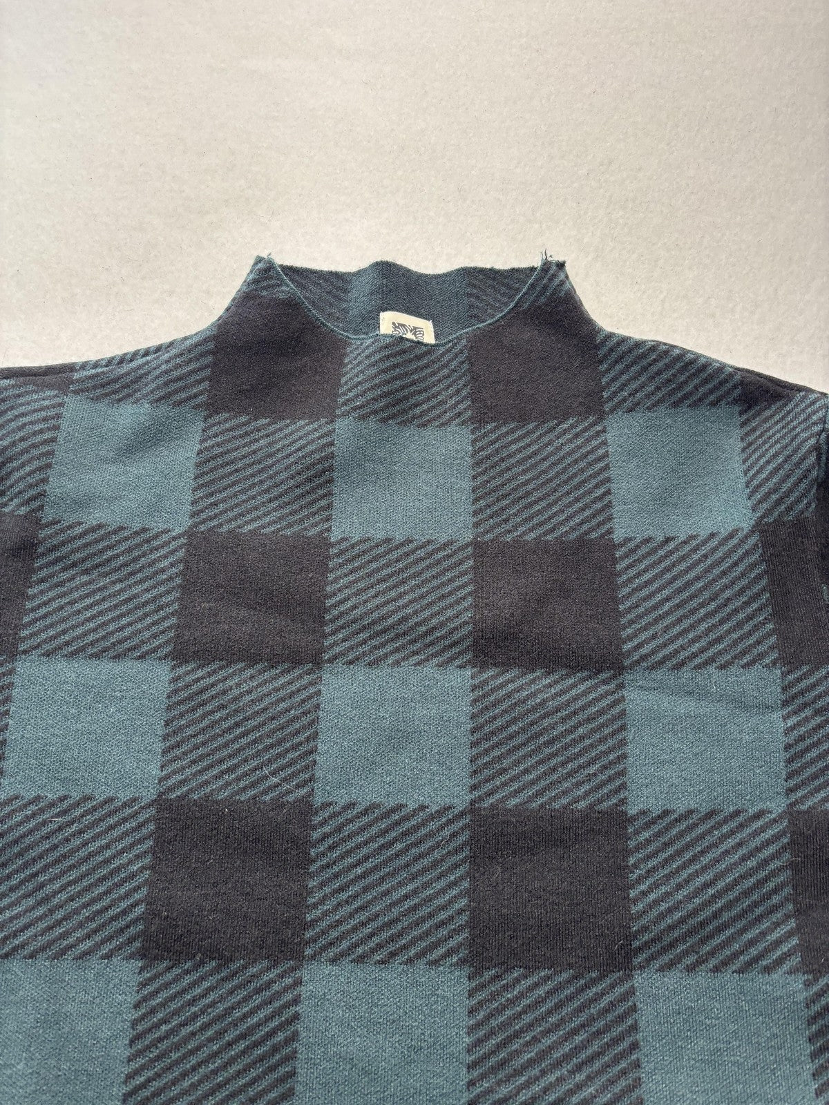 Anne Klein Sweater Womens XL Green Plaid Mock Neck 3/4 Sleeve Knit Pullover