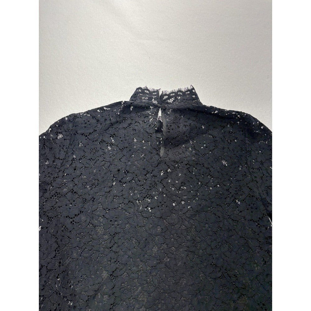 J.Crew Womens 6 Black Lace Mock Neck Long Sleeve Blouse BN027 Lined Sheer Top