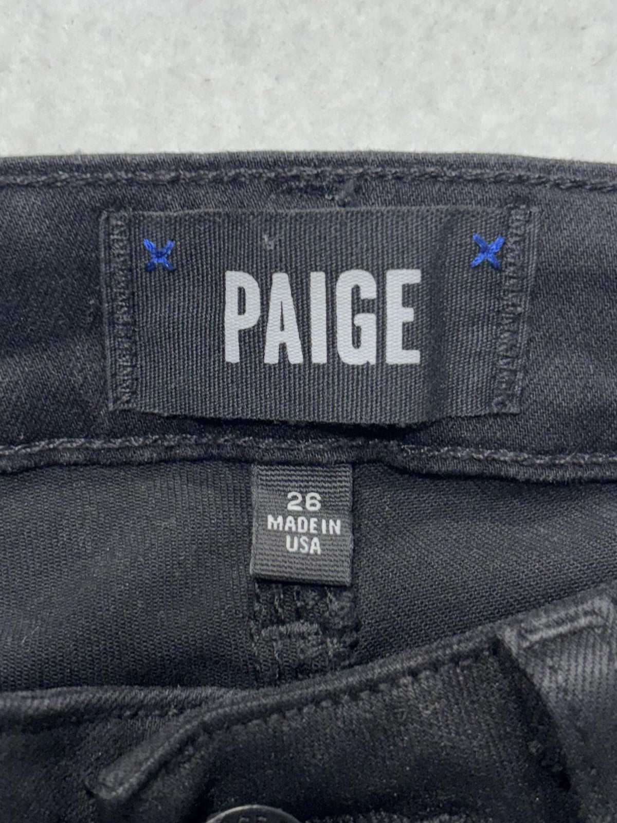 Paige High Rise Edgemont Jeans Womens 26 Black Wash Skinny 26x28 Zip Pockets