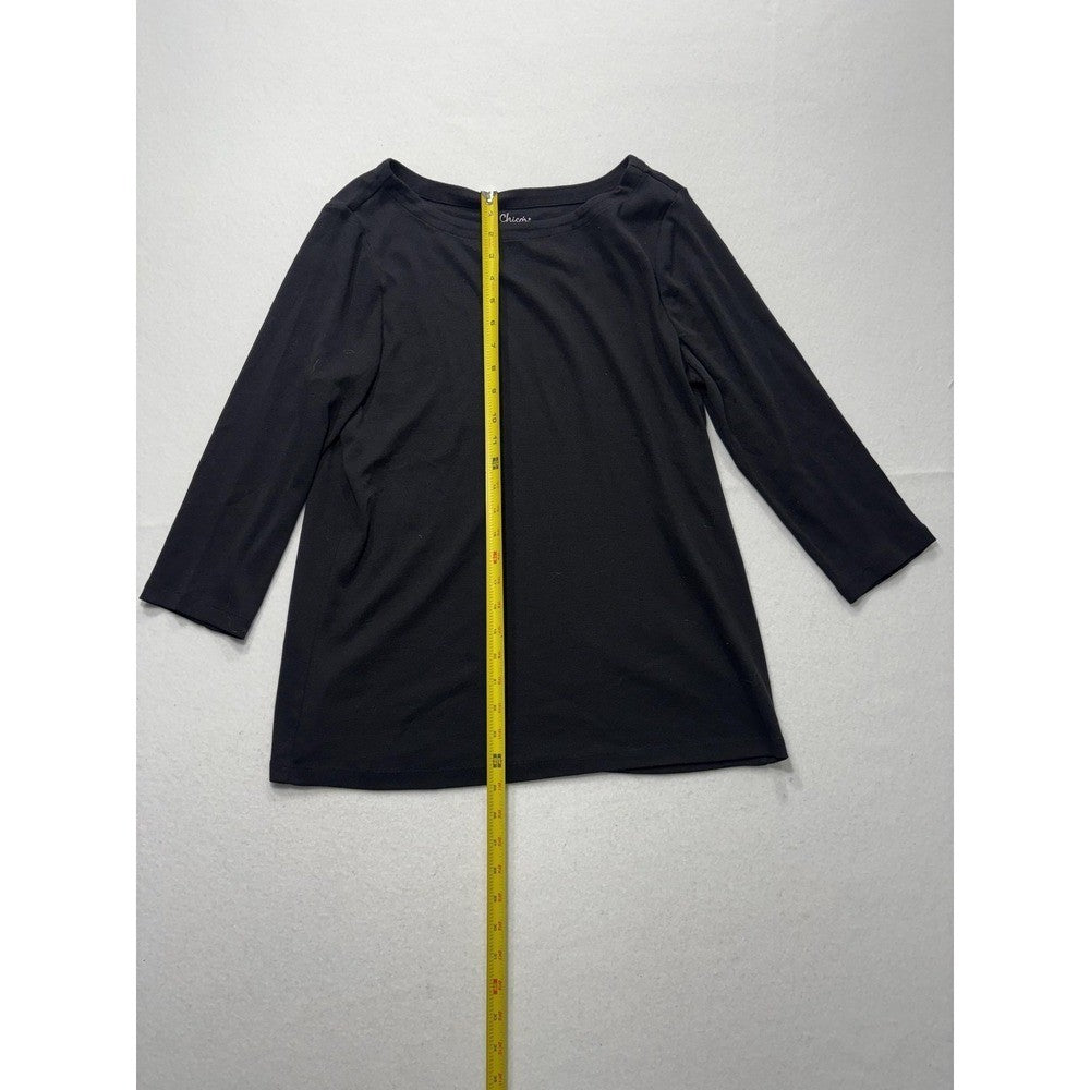 Chico's Shirt Womens 2 Black Boat Neck 3/4 Sleeve Cotton Jersey Tee Casual Top