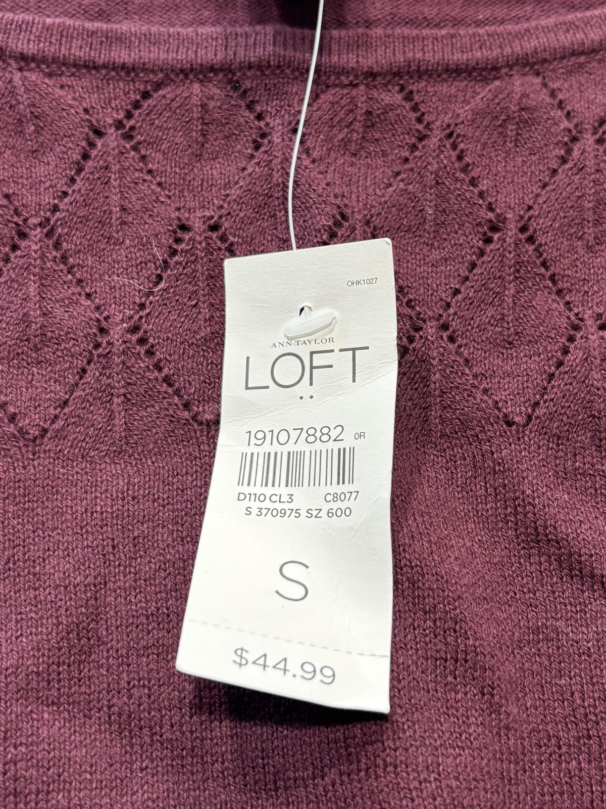 LOFT Sweater Womens Small Purple Boat Neck Diamond Knit Sleeve Pullover Top