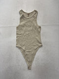 Love Charm Womens Medium Beige Ribbed Knit Tank Bodysuit Racerback Snap 8371JN